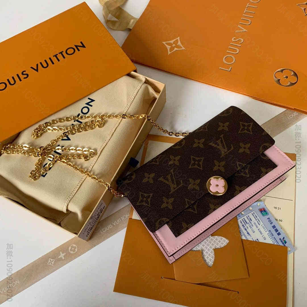 LV/路易威登 FLORE 19新款 woc老花拼色链条包钱夹女包 M674...