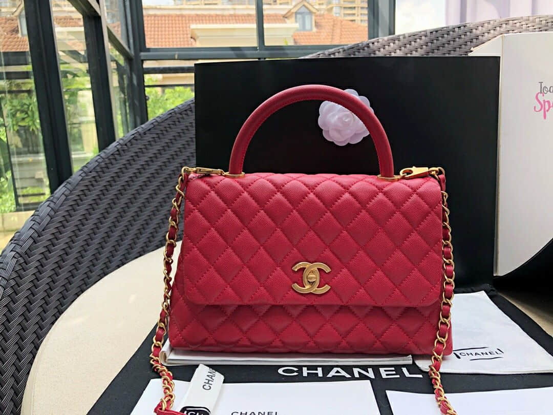 Chanel/香奈儿 大红纯色 coco handle 中号手提包