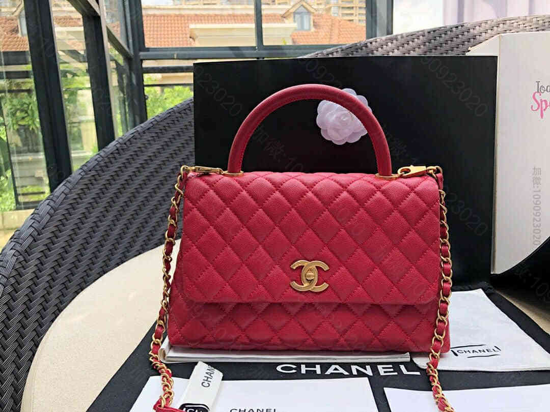 Chanel/香奈儿 大红纯色 coco handle 中号手提包