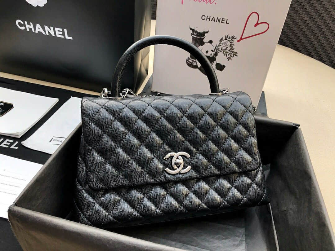 Chanel/香奈儿 黑色纯色 coco handle 中号手提包