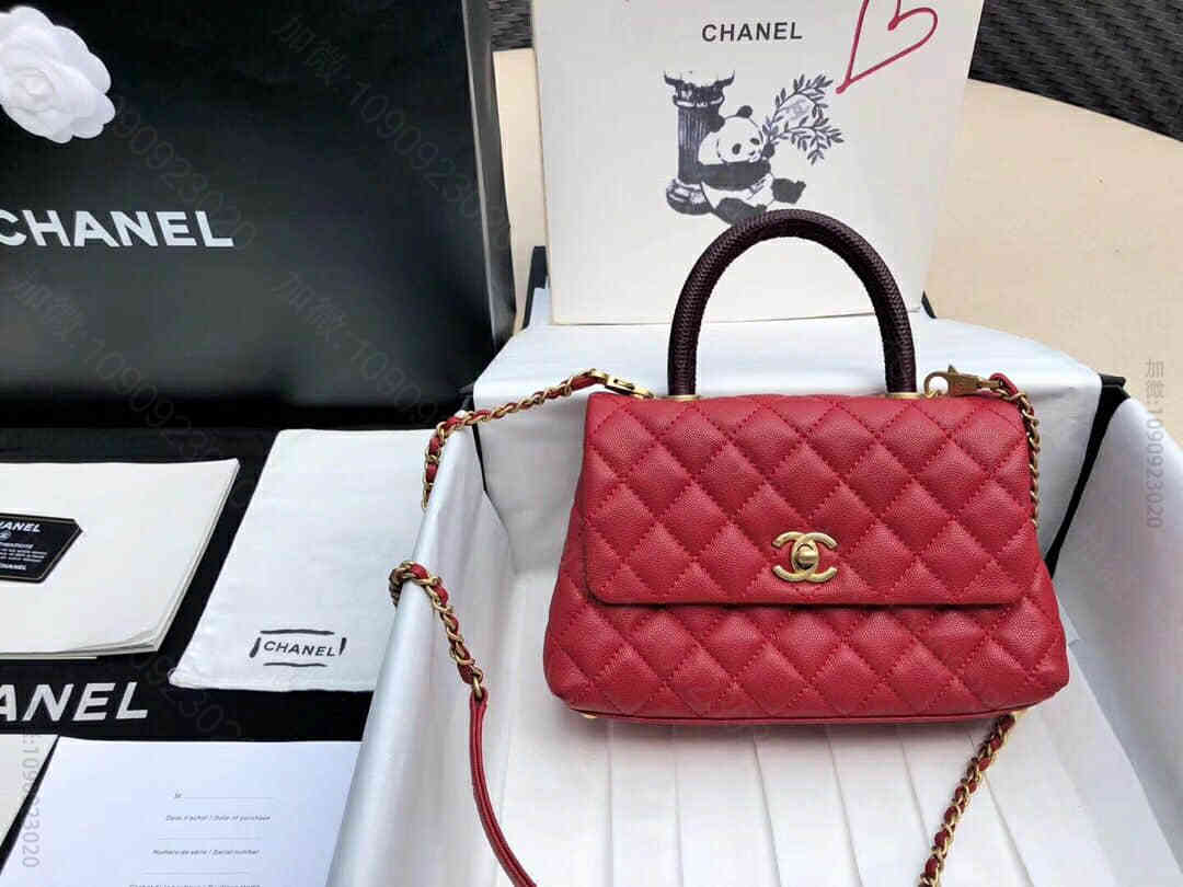 Chanel/香奈儿 蜥蜴手柄拼色 coco handle 小号手提包