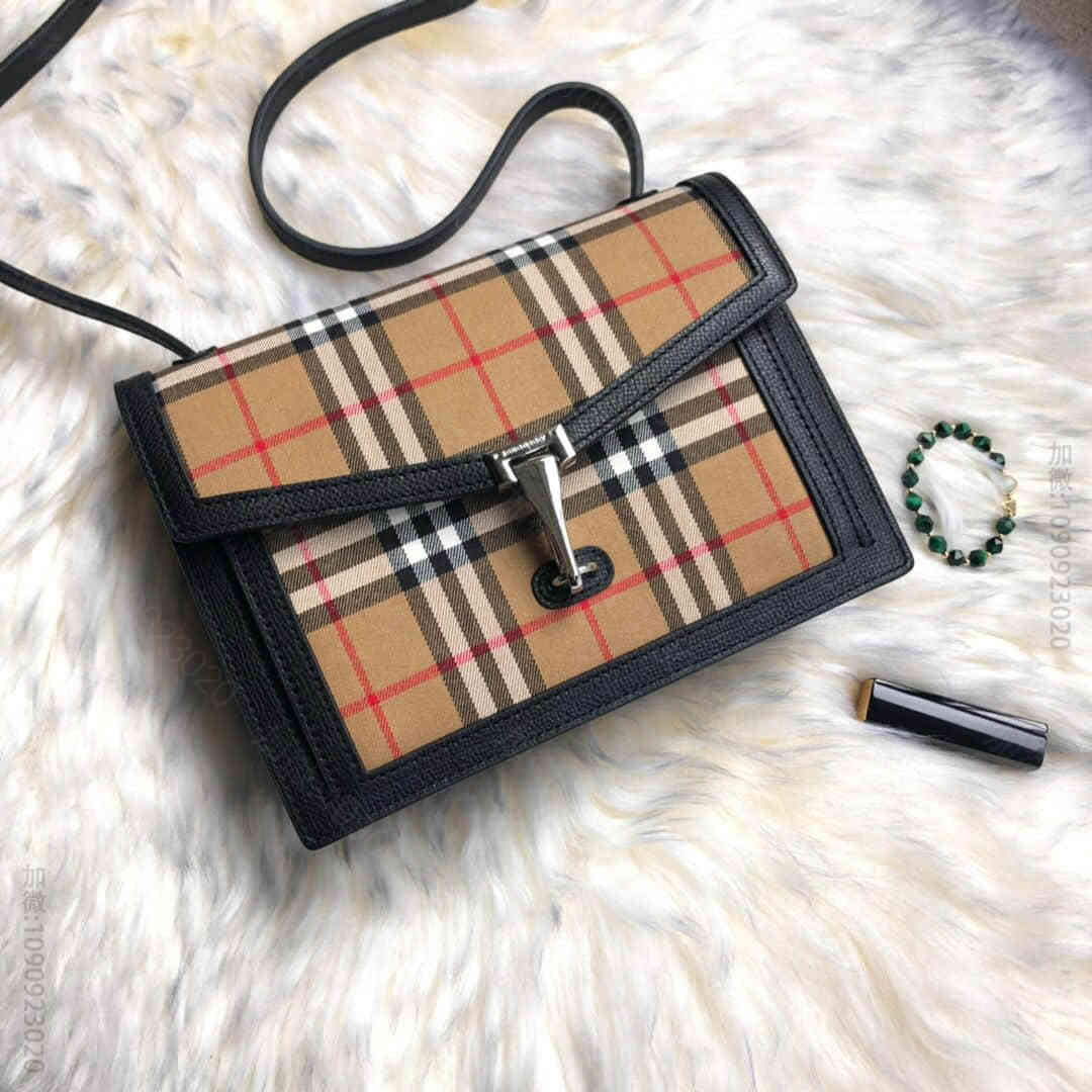 Burberry/博柏利 小号 Vintage 格纹拼皮革斜背包 80063...