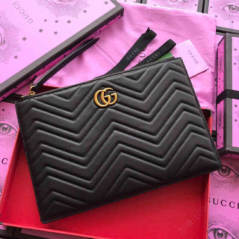 Gucci古驰/绗缝人形纹双G五金标志手拿包 476440