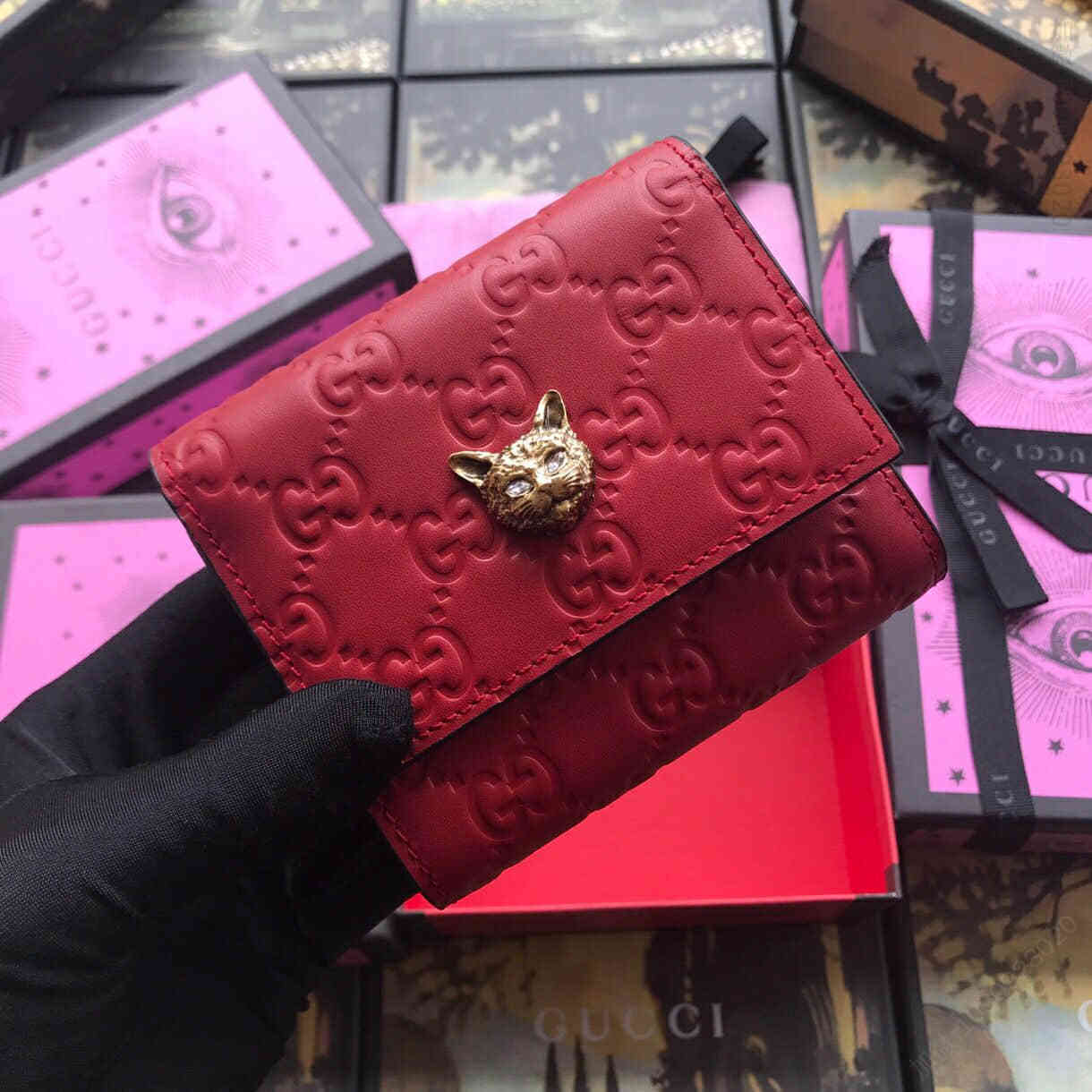 Gucci古驰/Signature系列猫头五金翻盖钱夹 548050