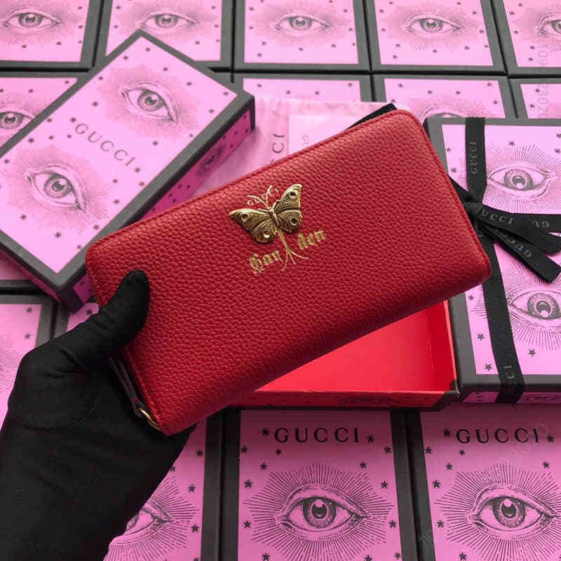 Gucci古驰/2023早春新款拉链钱包 516927蝴蝶全皮