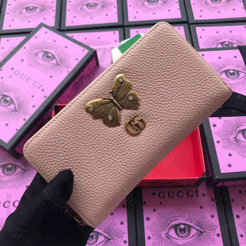 Gucci古驰/头层摔纹牛皮蝴蝶五金装饰钱包 499363全皮