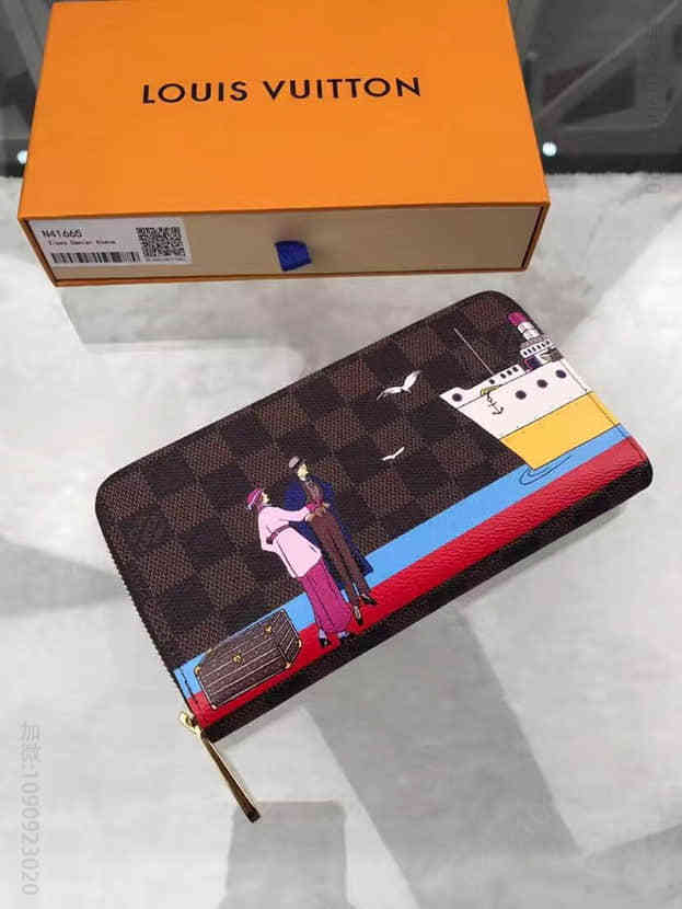 LV N41665 路易威登 Damier Ebene Zippy长款拉链钱夾 复古风格印花越洋远航