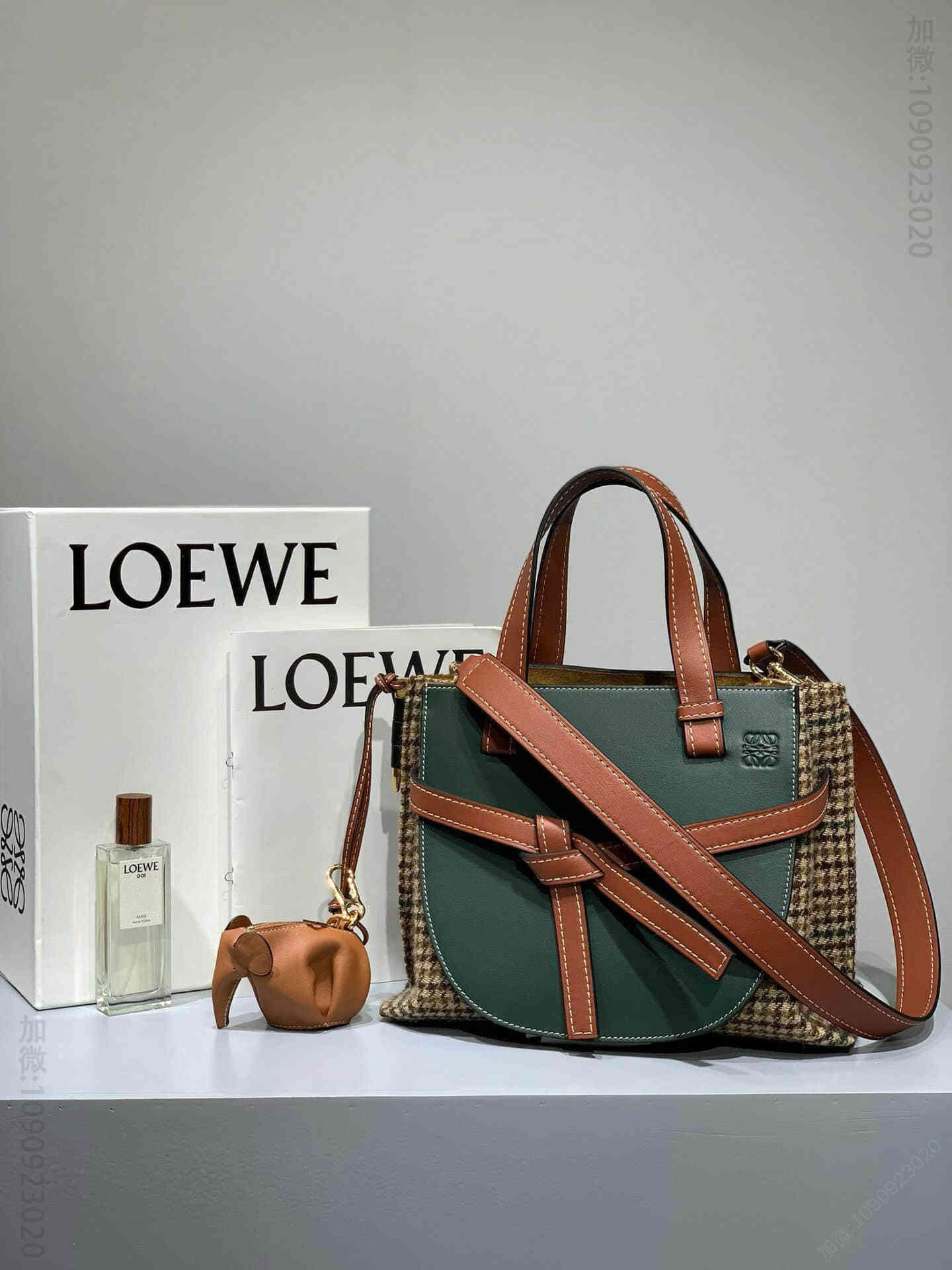 罗意威/Loewe gate top handle千鸟格手提马鞍包