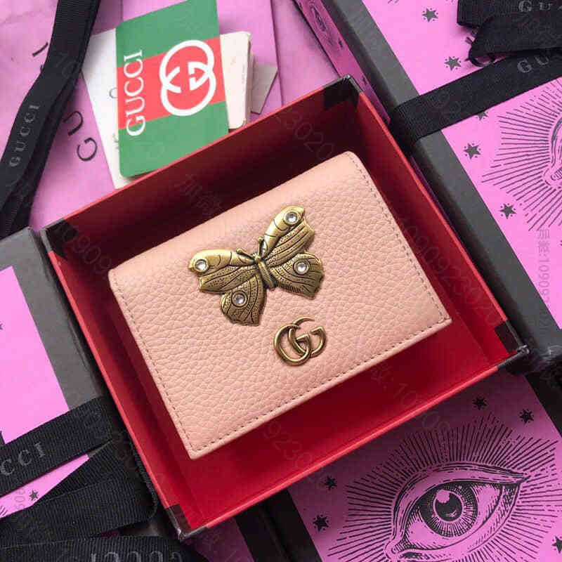 Gucci古驰/进口头层甩纹牛皮蜜蜂装饰标志卡包 499361全皮