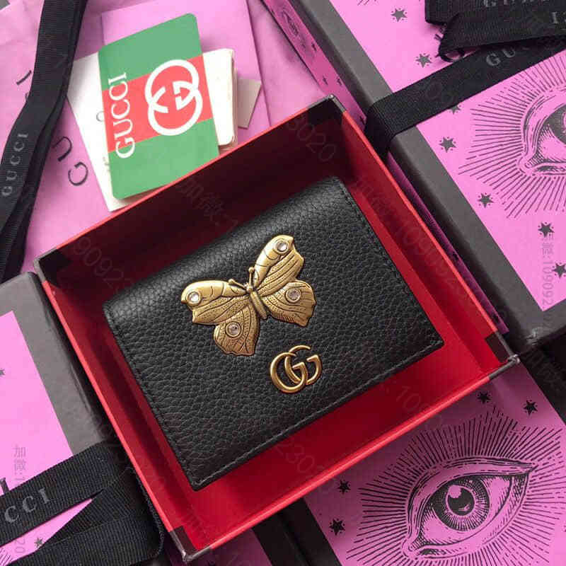 奢侈名品古驰女士卡包 Gucci/进口头层甩纹牛皮蜜蜂装饰标志卡包 499361S全皮 