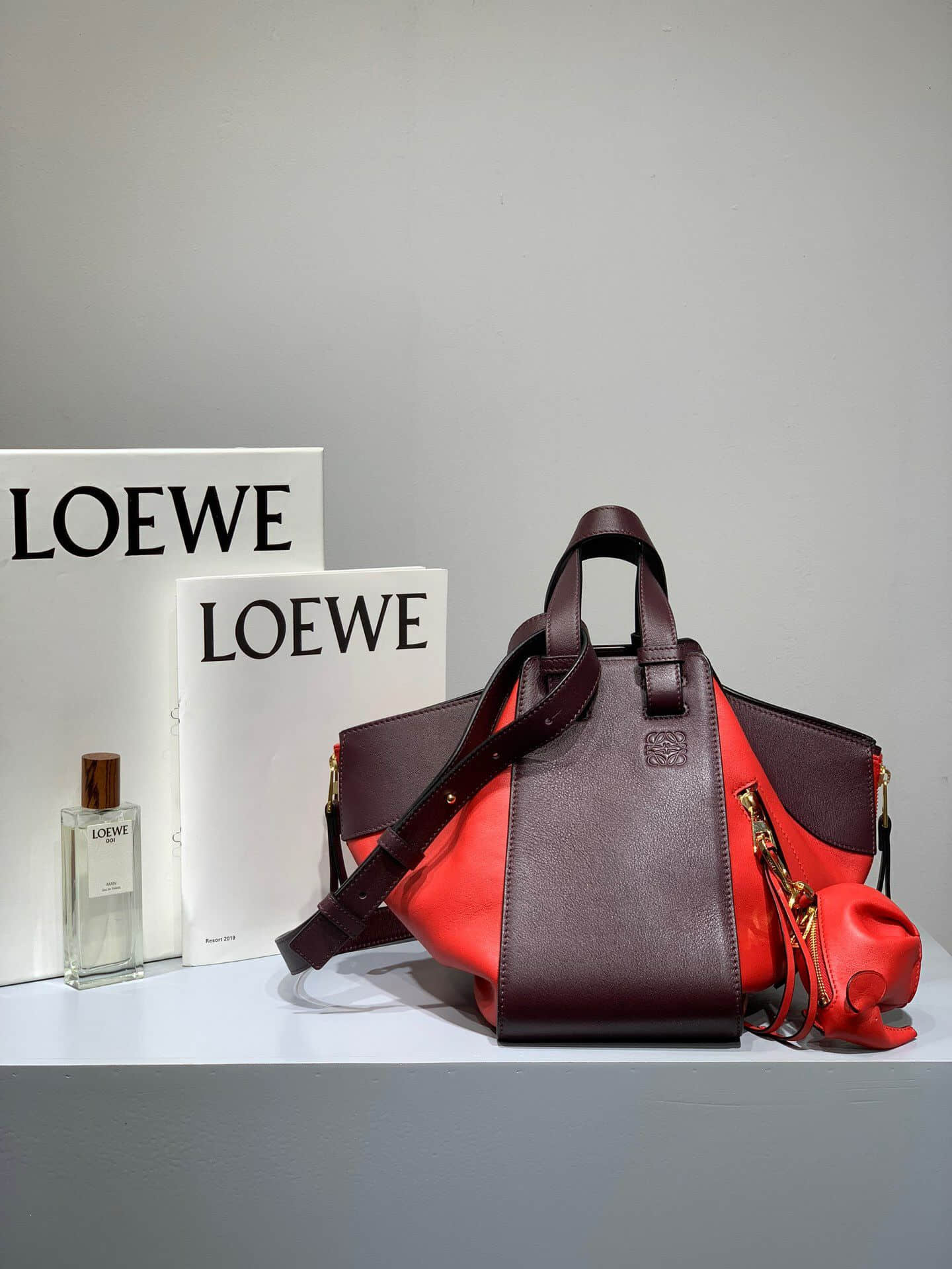 罗意威手提女包 Loewe/罗意威 红拼 Hammock bag小号吊床包 