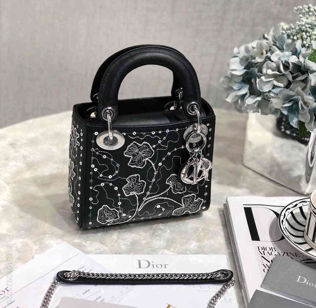 Dior/迪奥 Mini Lady 限量版· 银丝四叶草手提包