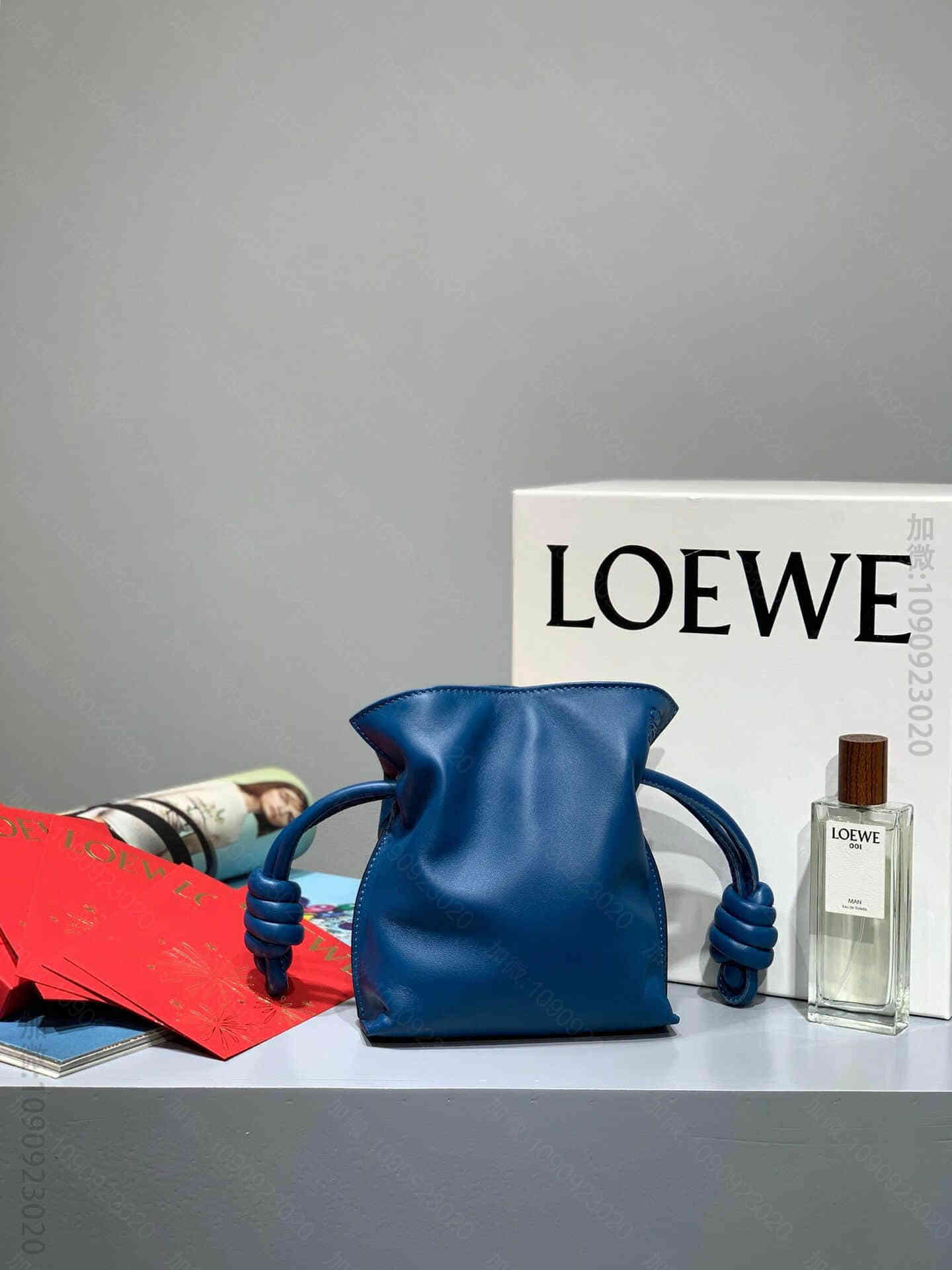 Loewe/罗意威 2023最新 学院蓝 迷你福袋Flamenco Bag绳...