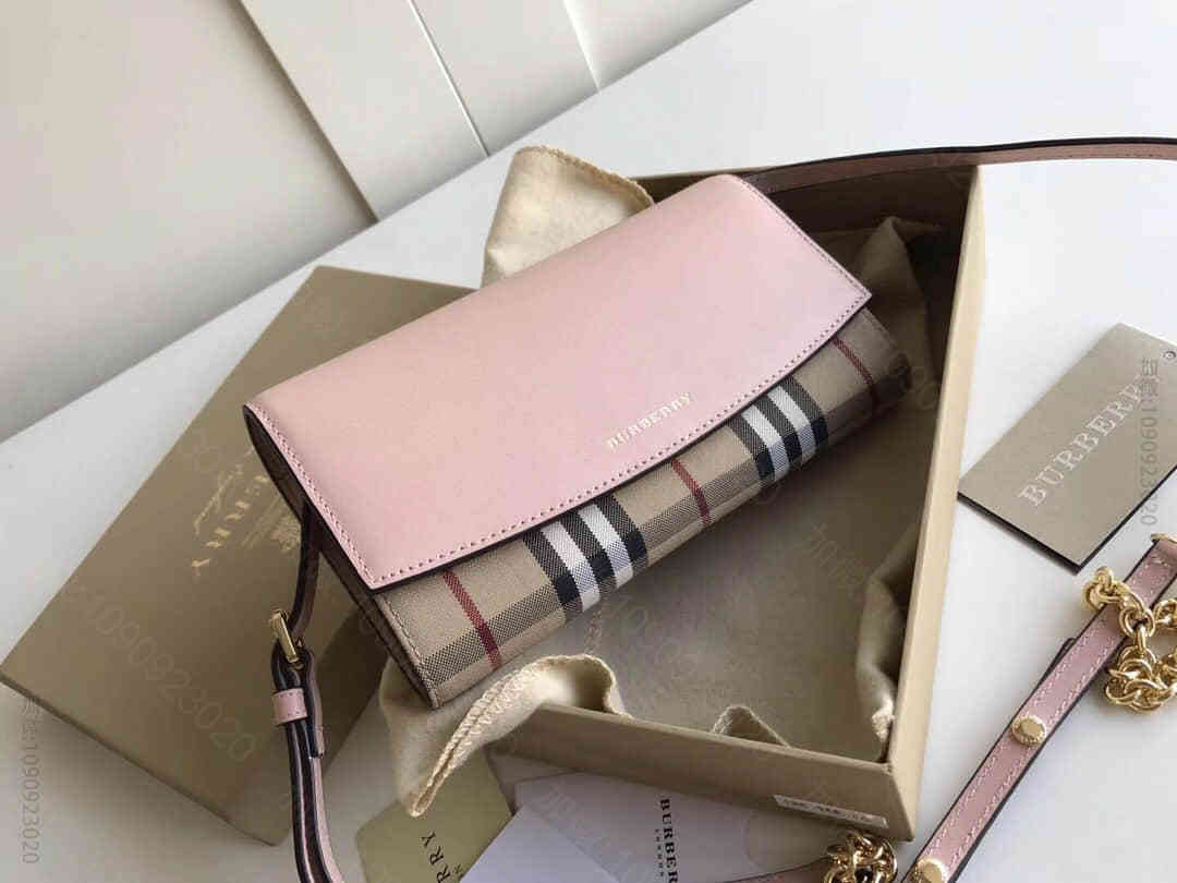 H50052_博柏利女包 Burberry/巴宝莉 House 格纹拼皮革钱夹 博柏利斜跨包