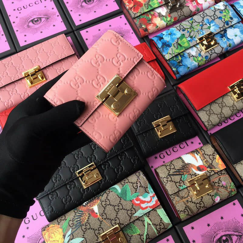 Gucci古驰/padlock系列新款短款皮夹 453155粉色压花全皮