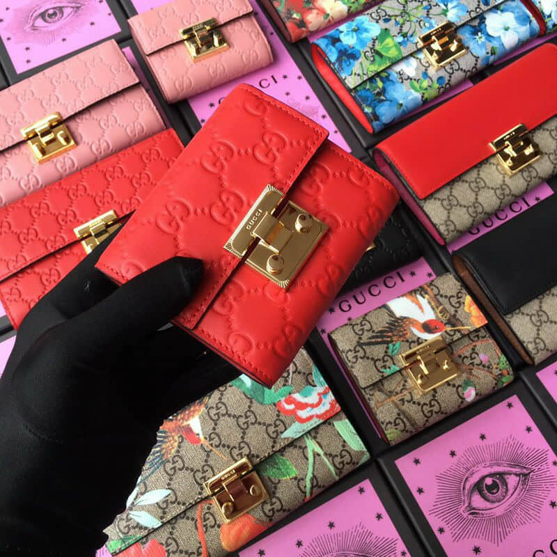 Gucci 高仿古驰钱包/padlock系列新款短款皮夹 453155红色压花全皮 女士钱包 