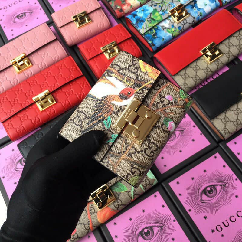 Gucci 高仿古驰钱包/padlock系列新款短款皮夹 453155小鸟红皮 女士钱包 