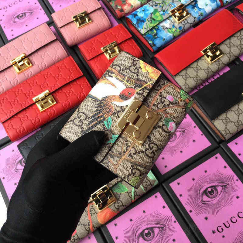 Gucci古驰/padlock系列新款短款皮夹 453155小鸟红皮