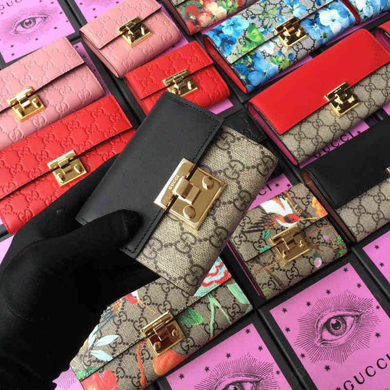 Gucci古驰/padlock系列新款短款皮夹 453155pvc黑皮