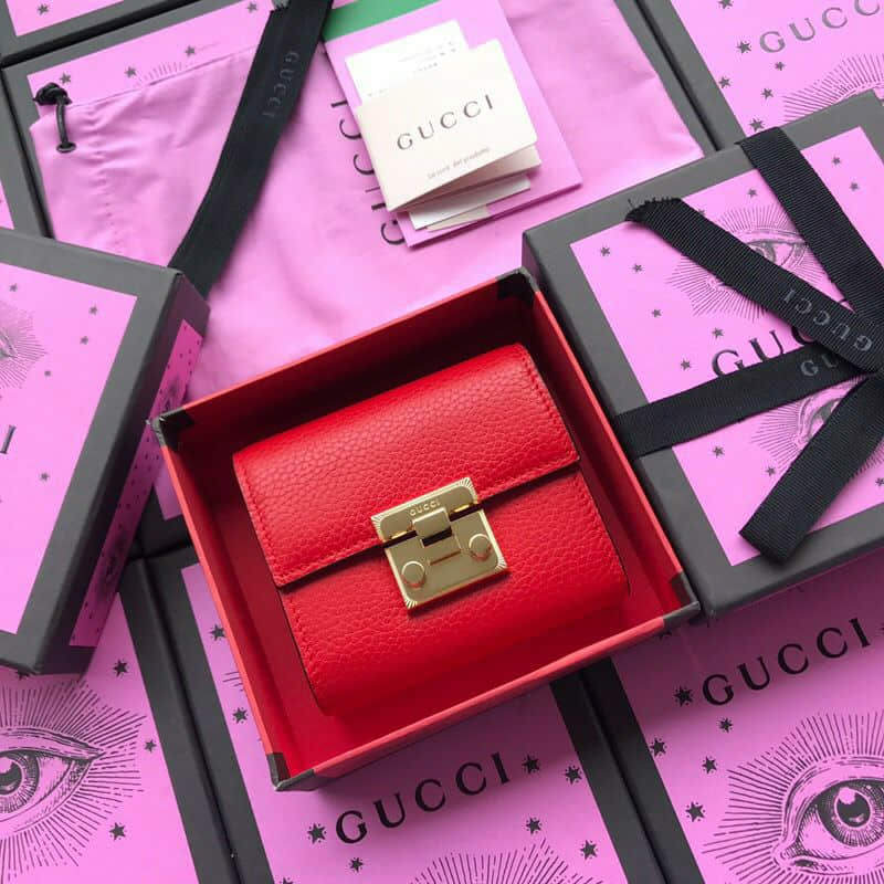 Gucci古驰/padlock系列新款短款皮夹 453155大红摔纹全皮