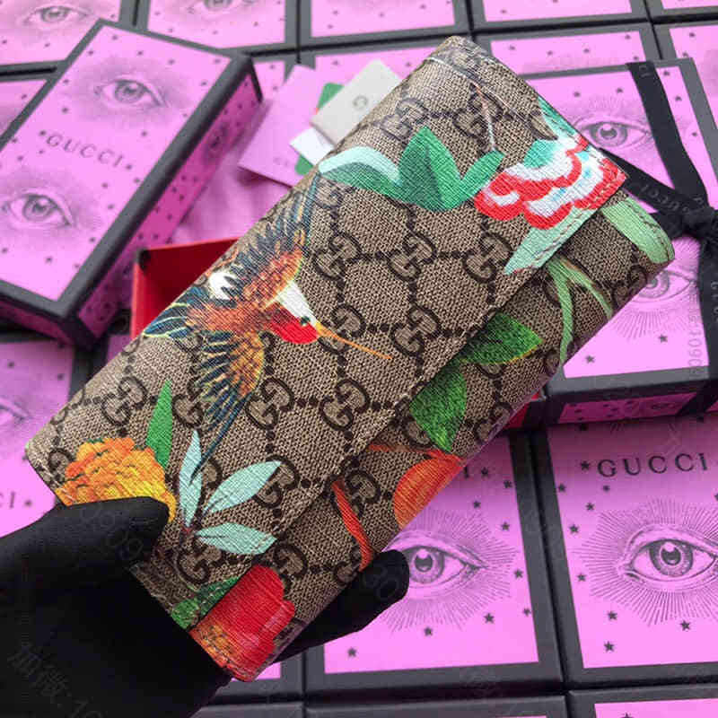 高仿古驰钱包 Gucci 高仿古驰钱包/424892啡小鸟红皮 女士钱包 