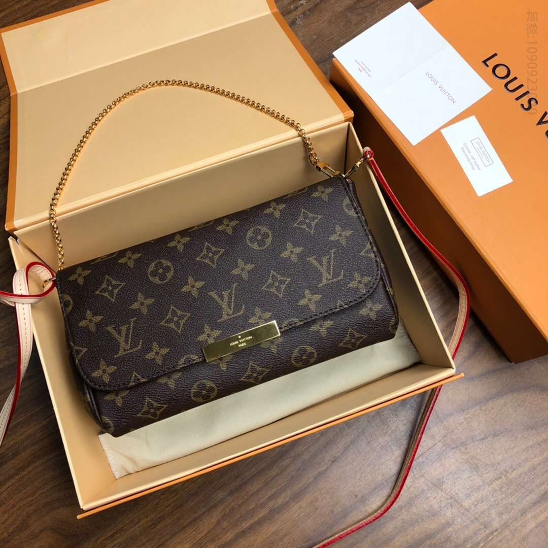 LV女包FAVORITE老花中号单肩斜挎包链条包 M40718