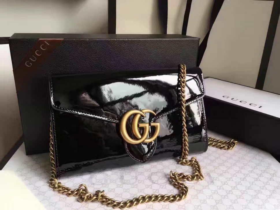 Gucci古驰 2017最新款 香港专柜同款 401232 GG 漆皮链条包