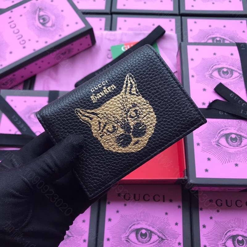 Gucci古驰/516938黑猫头全皮卡包