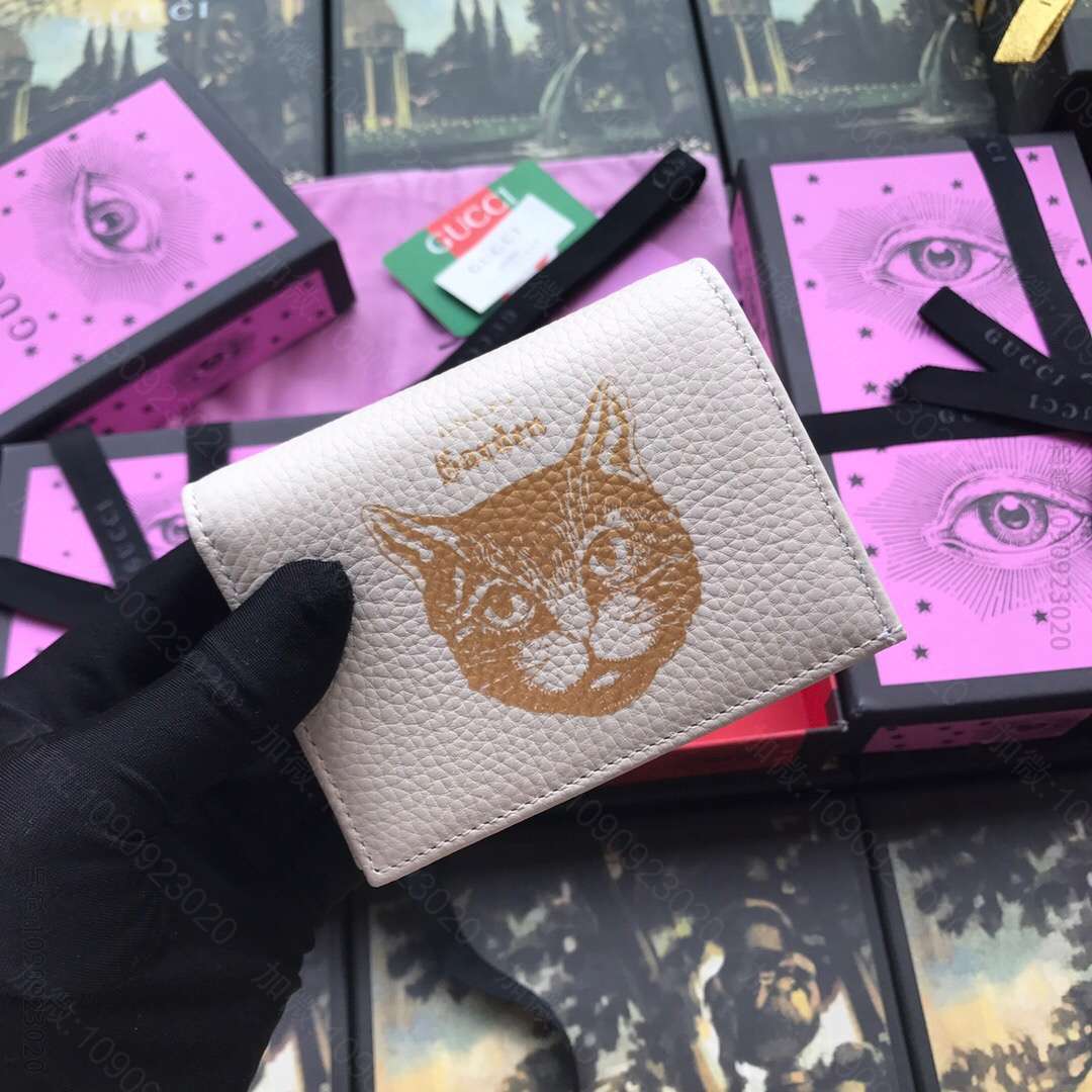Gucci古驰/516938白猫头全皮卡包