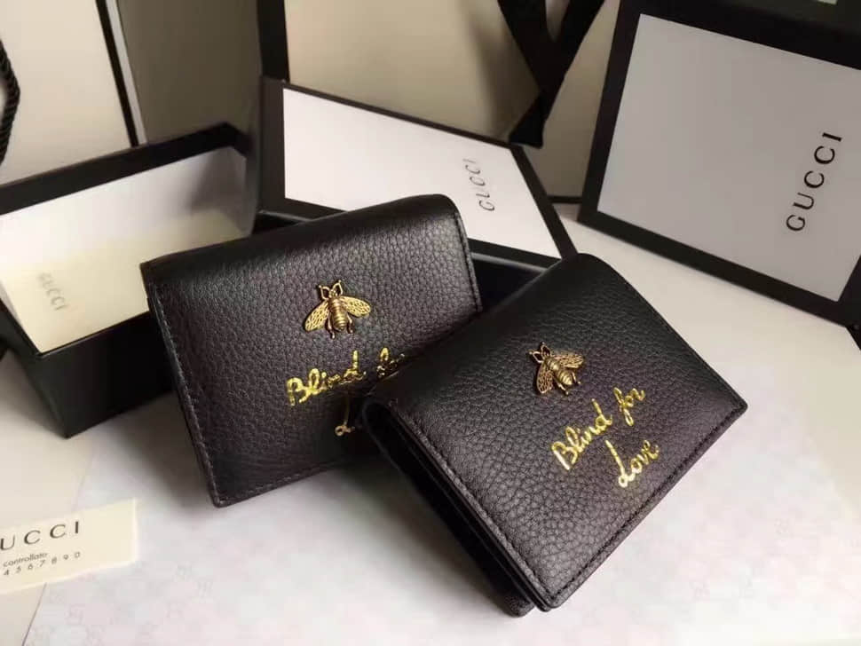 Gucci古驰 2017最新款 香港专柜同款 460185 按扣 女士短款蜜蜂Animalier卡片夹