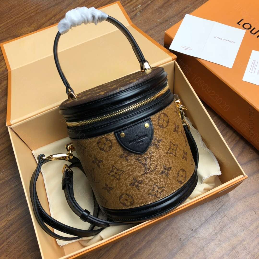 LV/路易威登 老花拼色圆桶包 水桶包 单肩斜挎CANNES 手袋 M439...