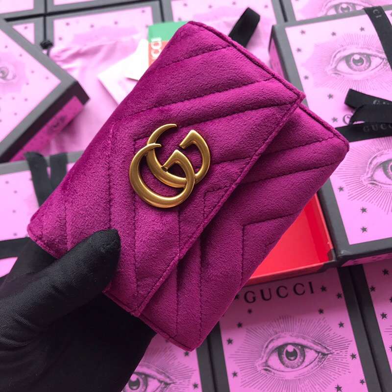 Gucci 高仿奢侈品牌古驰钱包/474802紫红天鹅绒 古驰女士钱包 