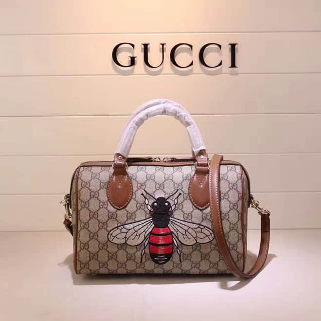 Gucci奢侈名品古驰女士单肩包 专柜最新款 409529蜜蜂刺绣 原单品质 最新波士顿桶包 