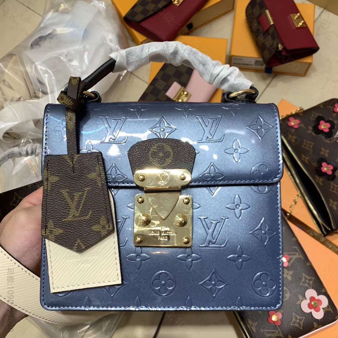 LV Spring Street手袋 牛仔蓝漆皮手提包 M90373