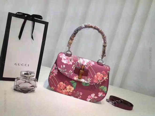 Gucci古驰 顶级 409398 Bamboo 手提包 花朵印花 手工打造...