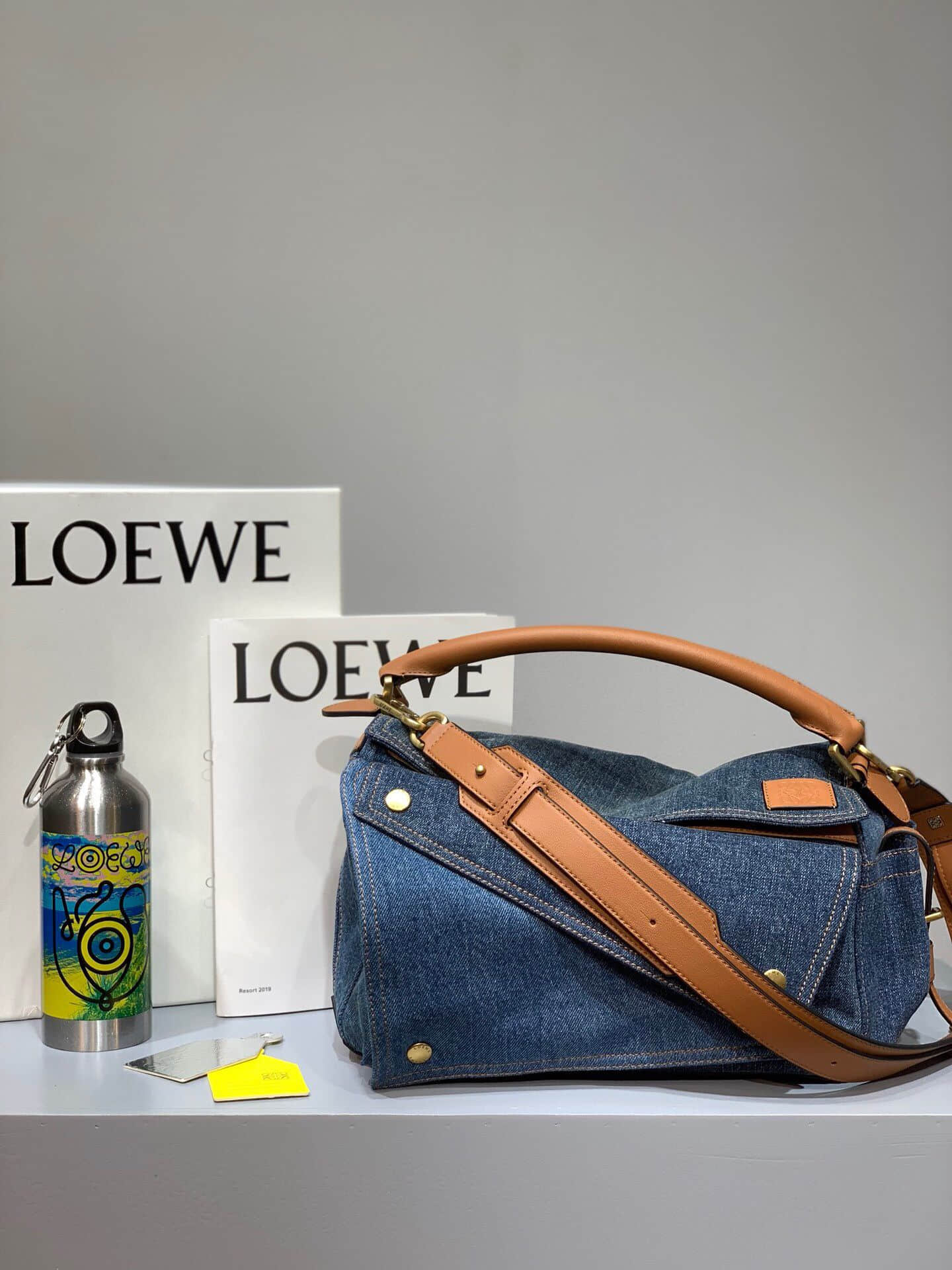 Loewe/罗意威 小牛皮拼牛仔布Puzzle牛仔布几何包