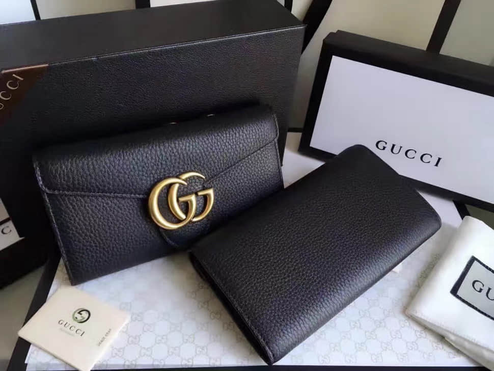 高仿古驰钱包 古驰钱包 Gucci 2016最新款 专柜代购 400586 双G古铜标志 女士长款按扣钱夾 