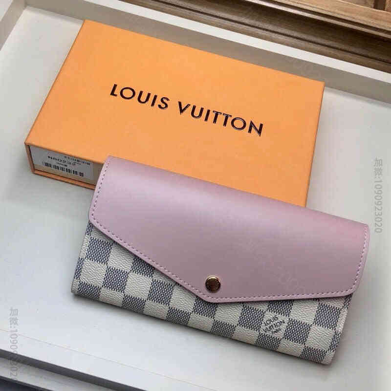 LV N60232 粉色拼白格Sarah长款钱夹