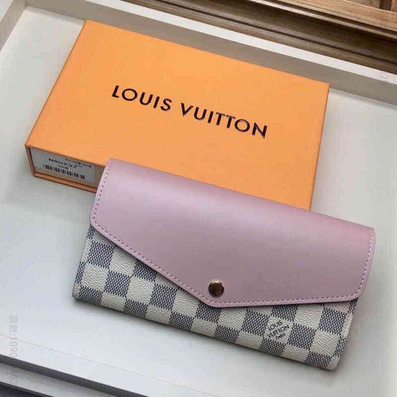 LV N60232 粉色拼白格Sarah长款钱夹