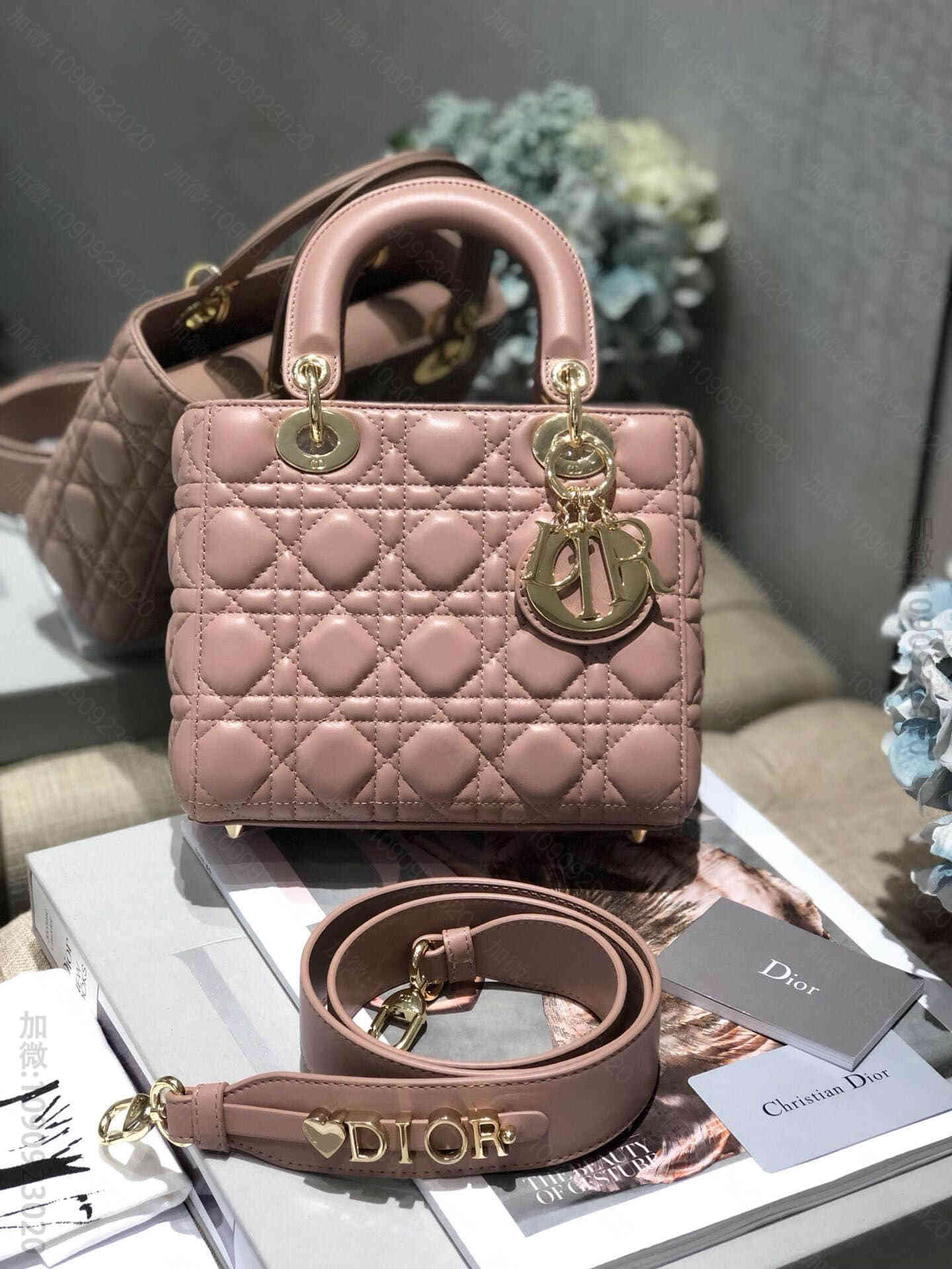 Dior/迪奥 My ABC新款4格徽章戴妃包 豆沙粉