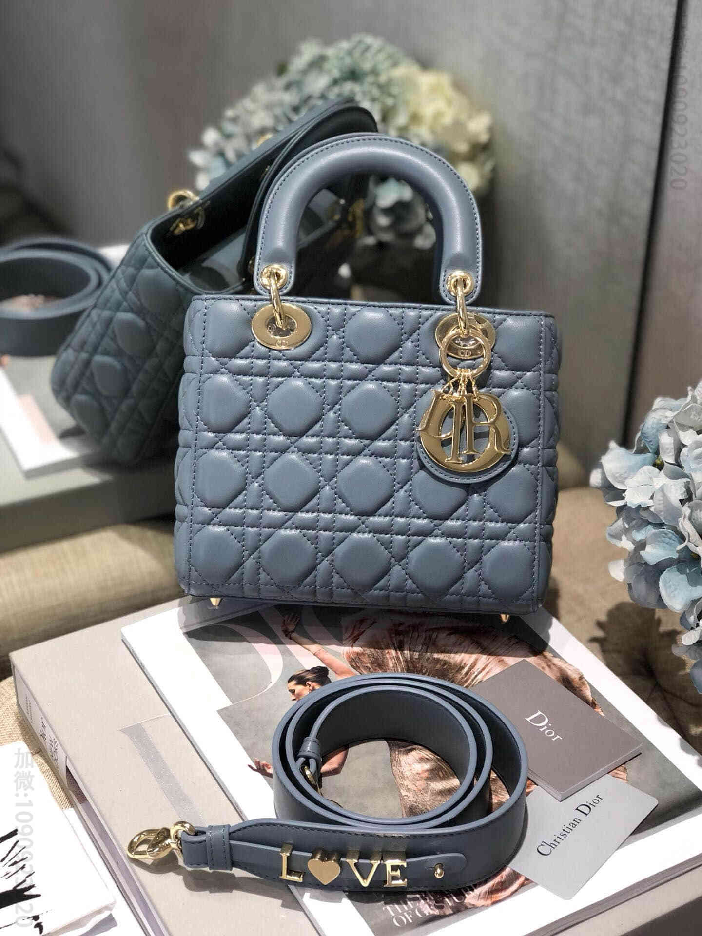 Dior/迪奥 My ABC新款4格徽章戴妃包 雾霾蓝