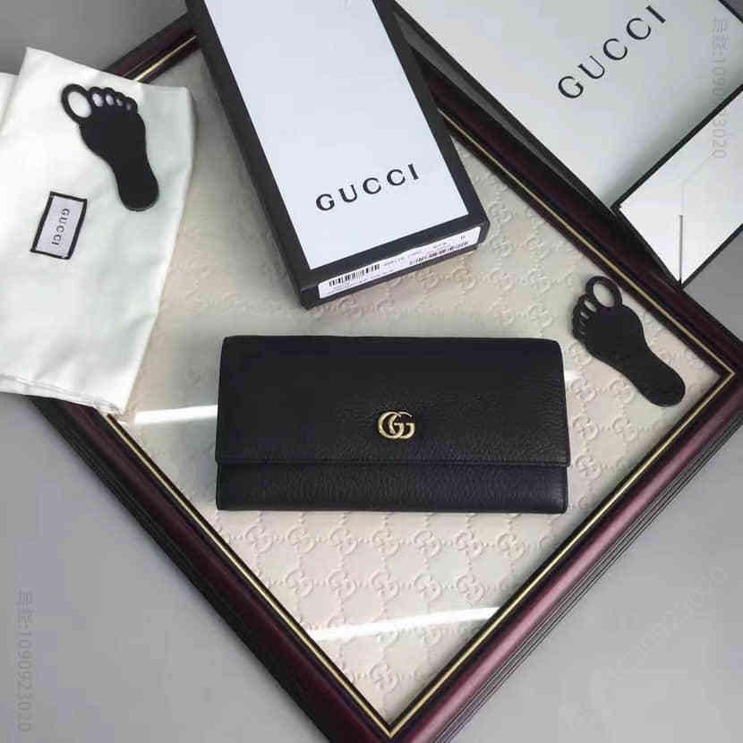 Gucci古驰 美国官网真皮长款皮夹 欧式按扣拉链零钱袋456116
