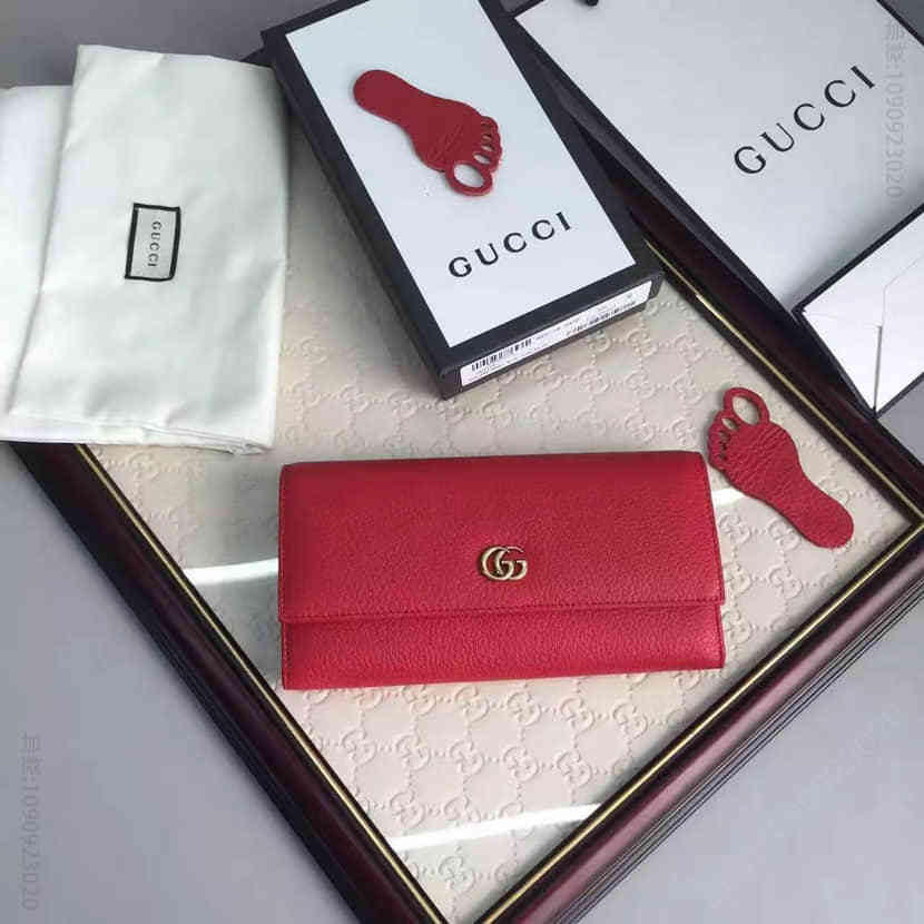 Gucci古驰 中国官网真皮长款皮夹 欧式按扣女士钱夾456116