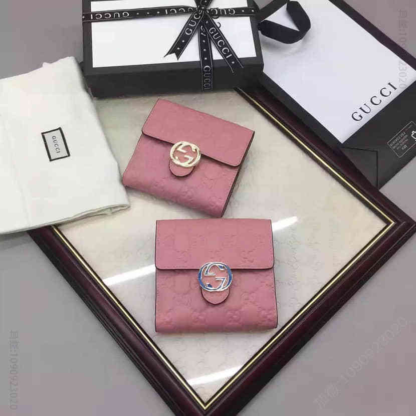 Gucci古驰 原单标志 Signature皮夹 压纹短款翻盖零钱袋369676
