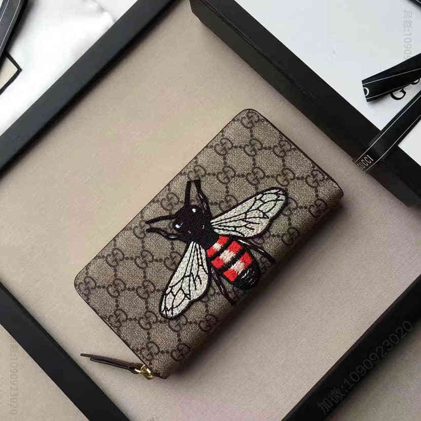 Gucci古驰 新款专柜特别假日限量版蜜蜂图案全拉链式皮夹456863