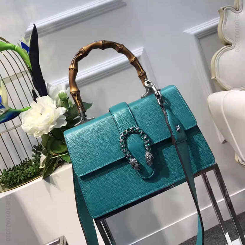 Gucci古驰 代购 448075 真皮竹节水晶虎头扣单肩手提女包