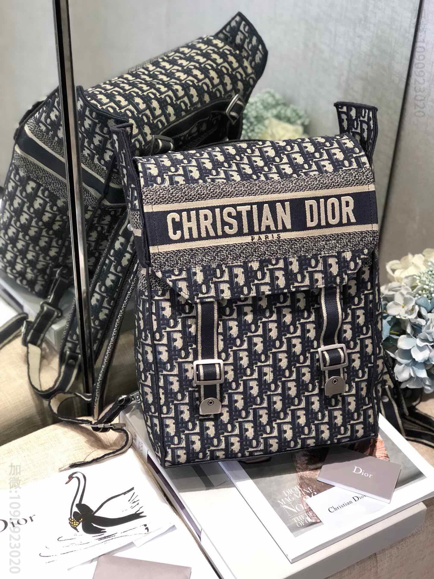 Dior/迪奥 老花Oblique刺绣帆布背包双肩包