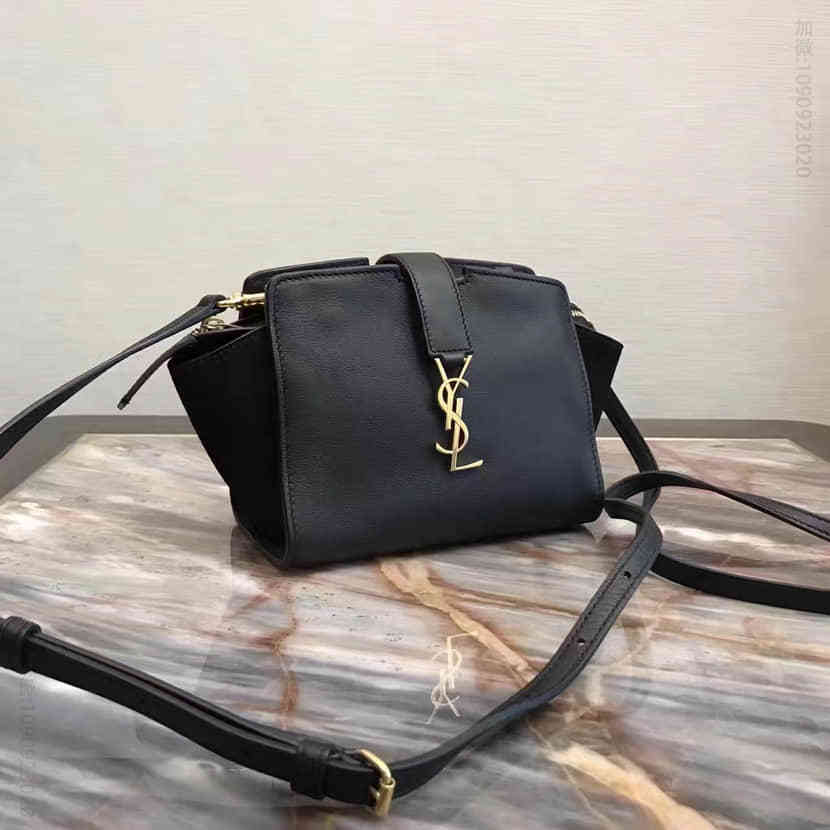 外海代购正品SAINT LAURENT TOY YSL CABAS黑色真皮 迷你斜挎饺子包