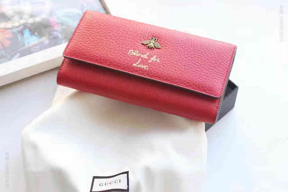 Gucci古驰 蜜蜂Blind  for  Love长款按扣皮夹拉链零钱袋454070