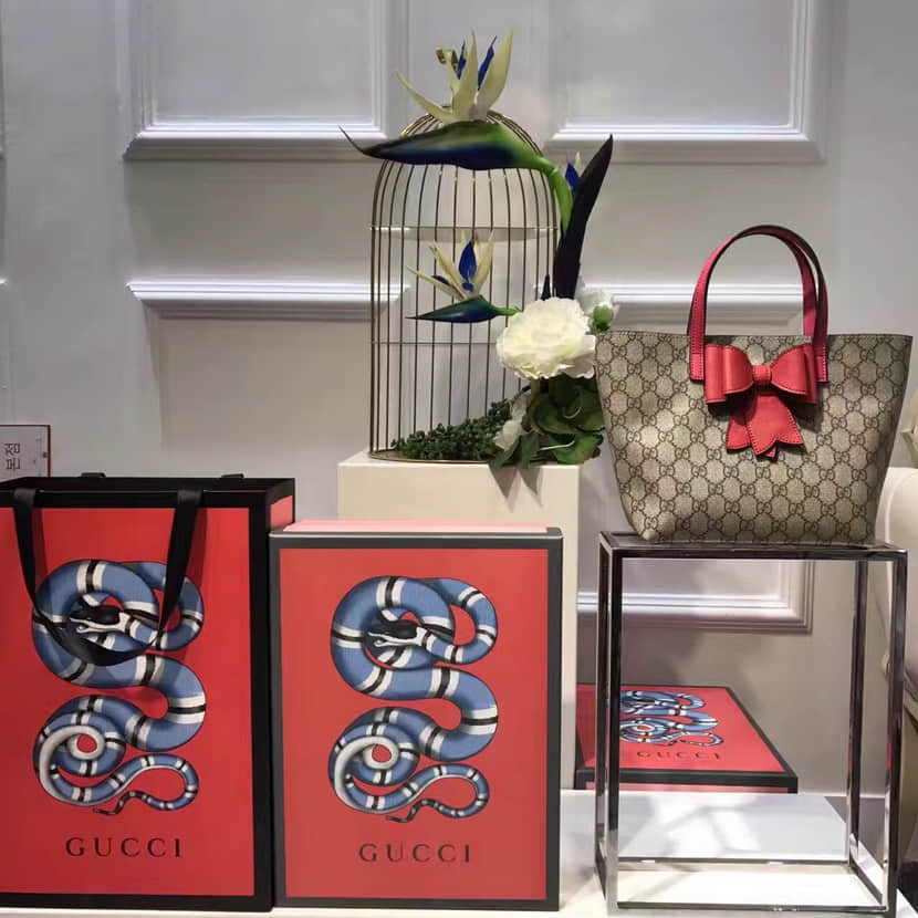 Gucci古驰 香港专柜同款 457232 GG 帆布 蝴蝶结图案 手提 女士购物袋